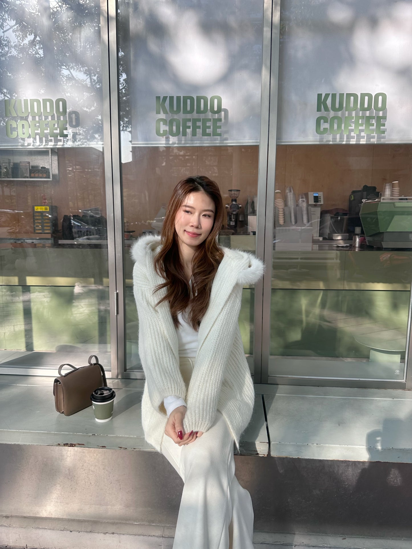 Fluffy Bear Removable Hat Cardigan