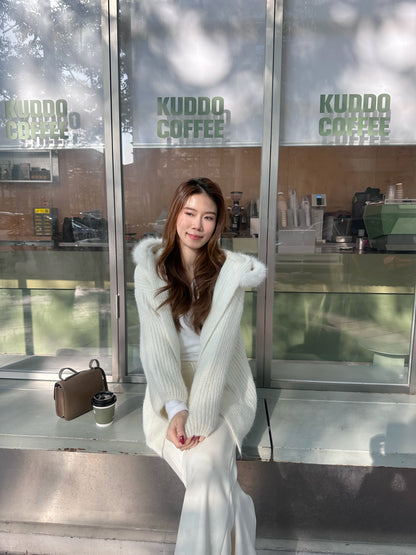 Fluffy Bear Removable Hat Cardigan