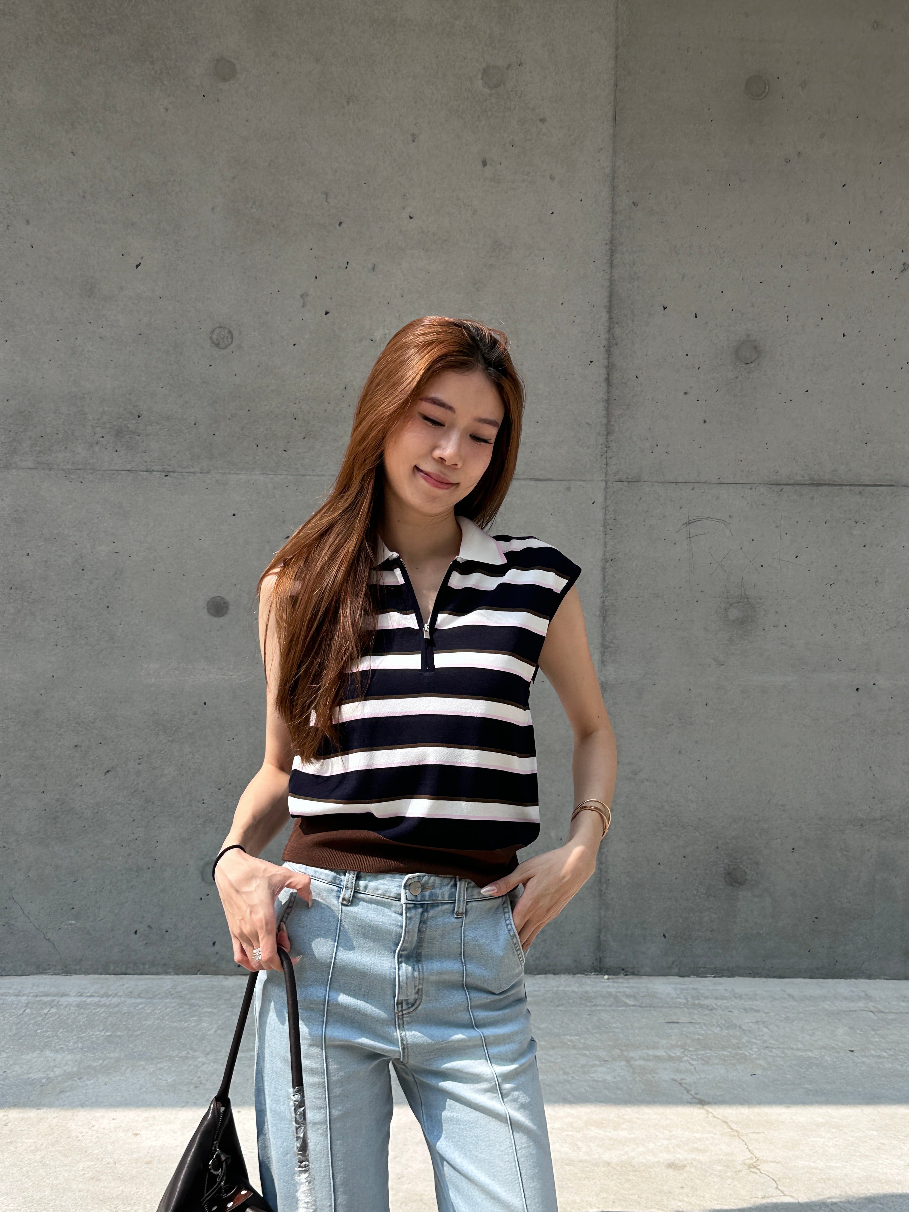 Striped Zipped Vest