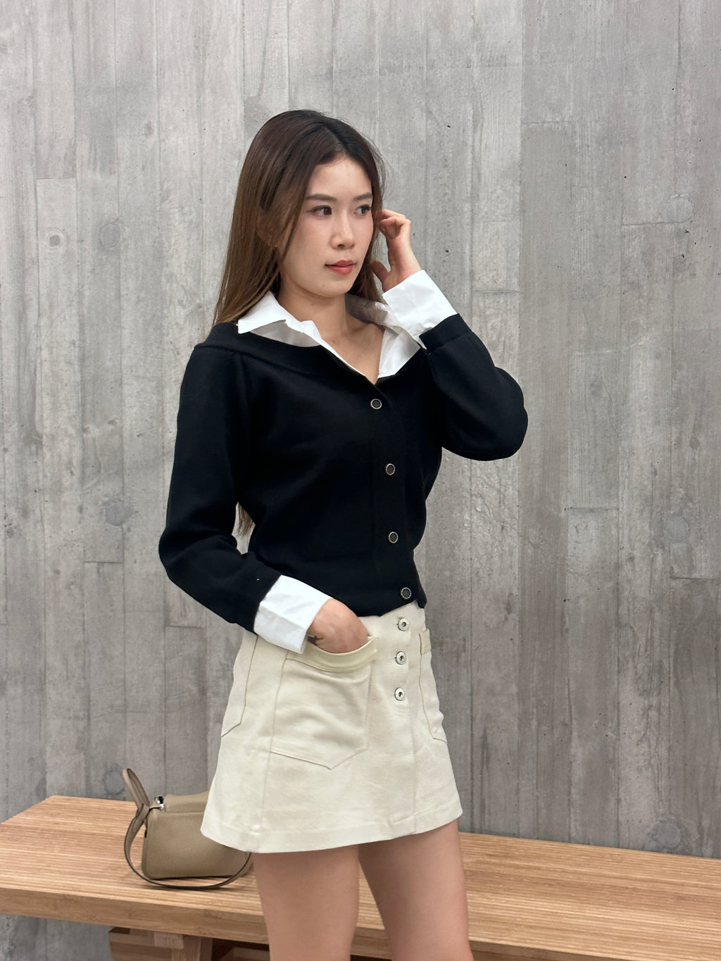 Leather lined Denim Skirt shorts