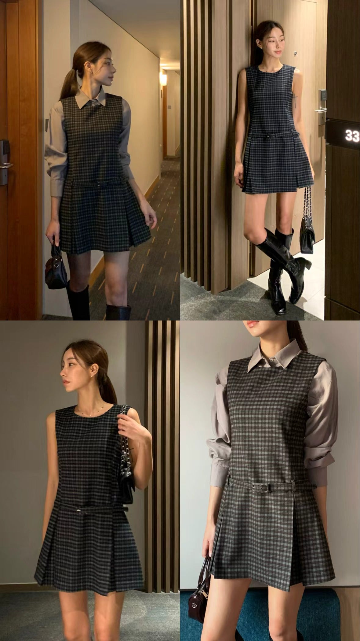 Plaid Pleated Tank Dress