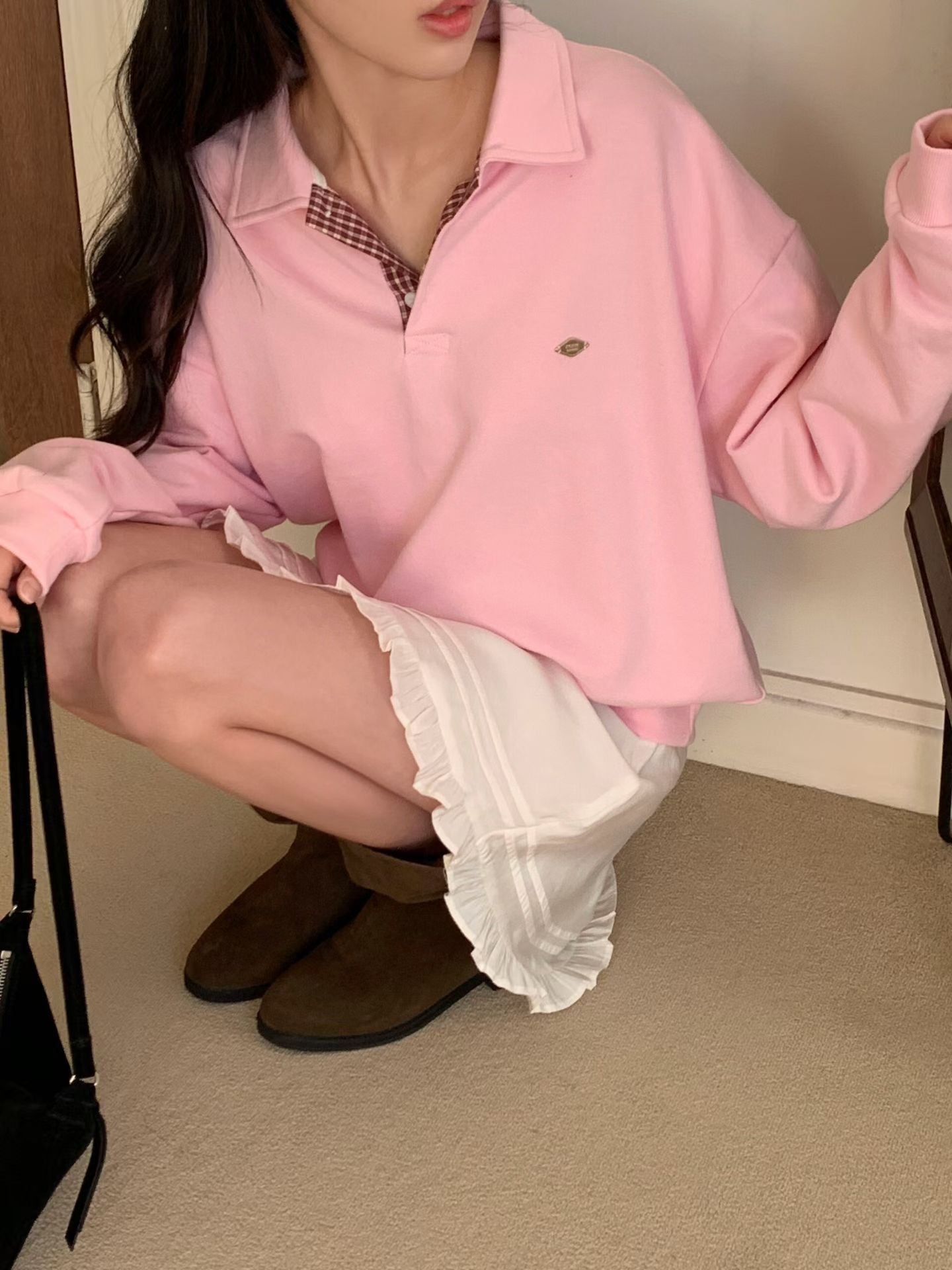 Checked Neck Polo Sweatshirt