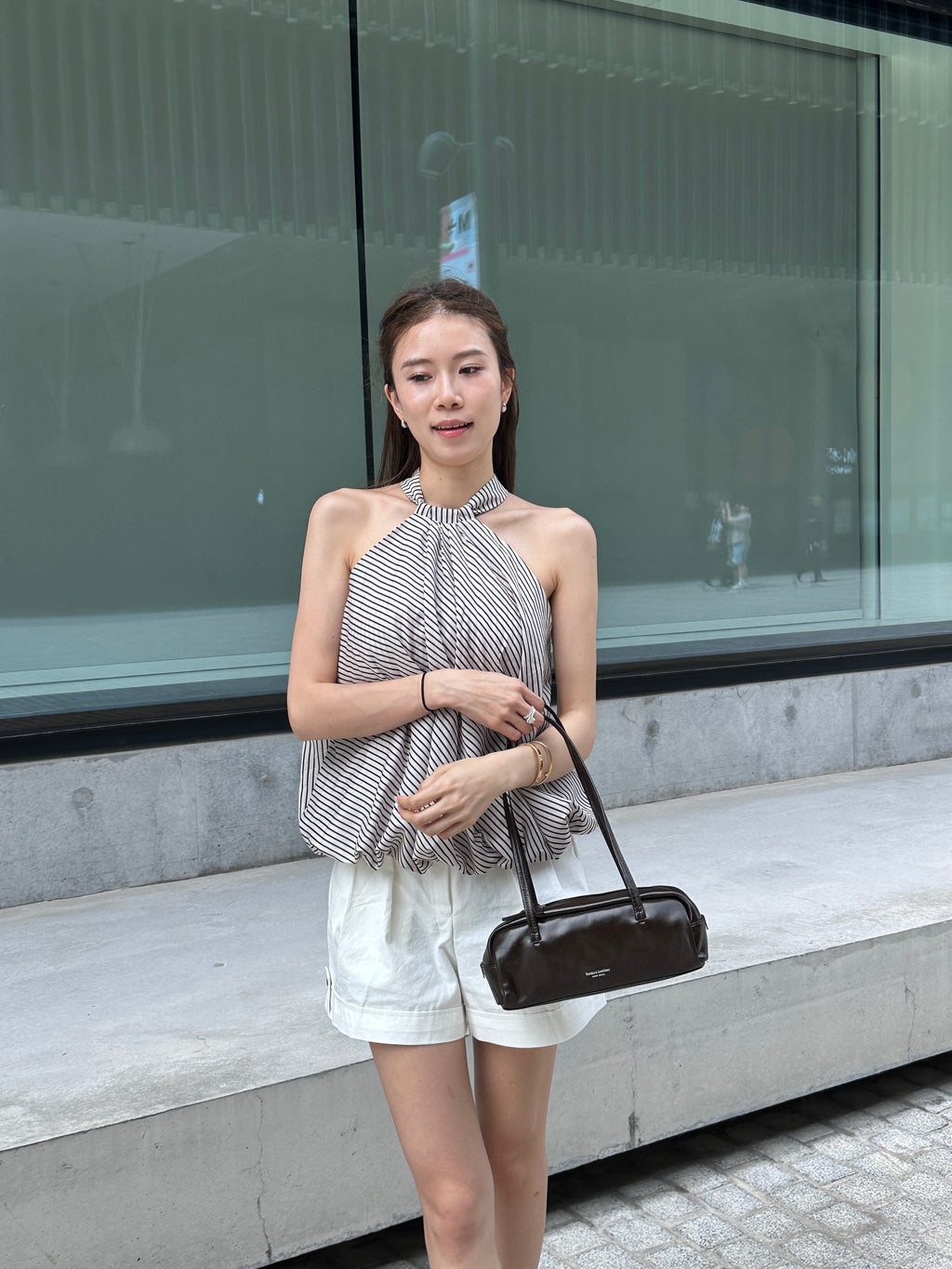 Puffy Striped Cross Neck Tank Top