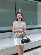 Puffy Striped Cross Neck Tank Top