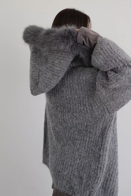 Fluffy Bear Removable Hat Cardigan