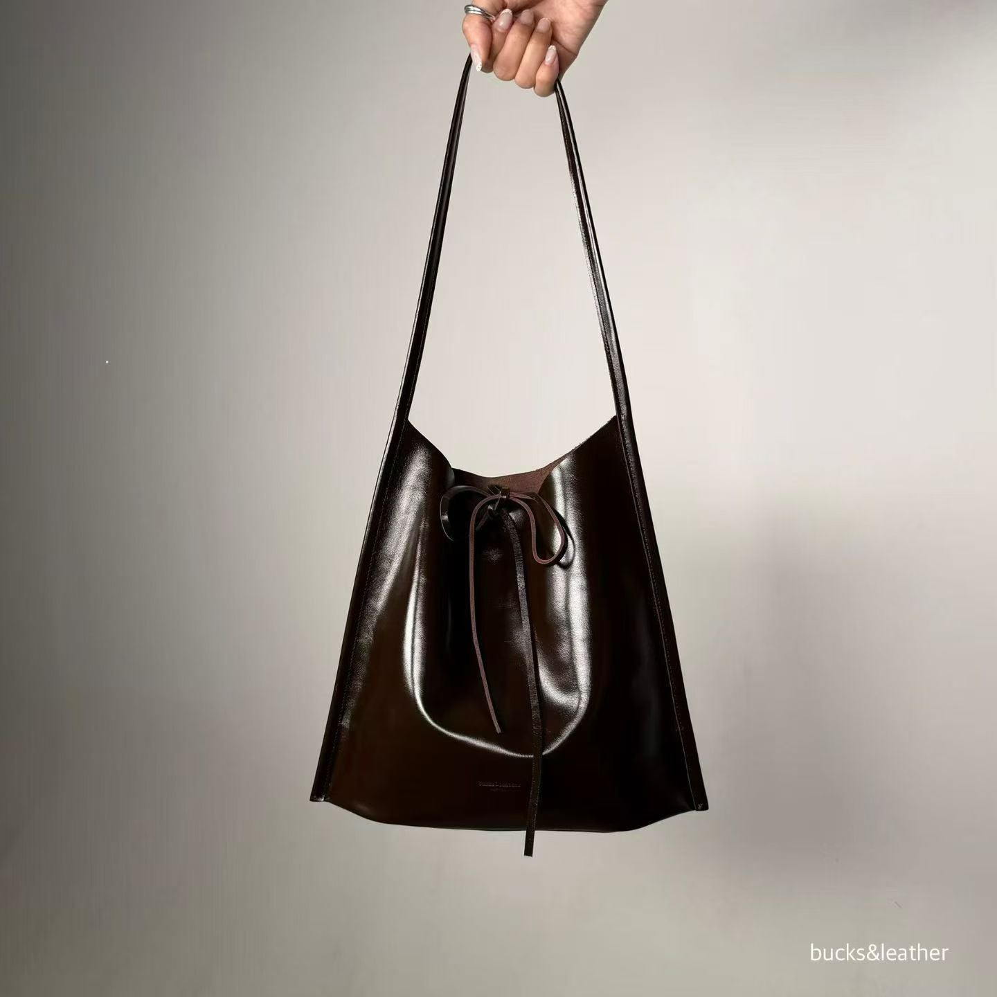 Real Leather Tied Long Shoulder Bag