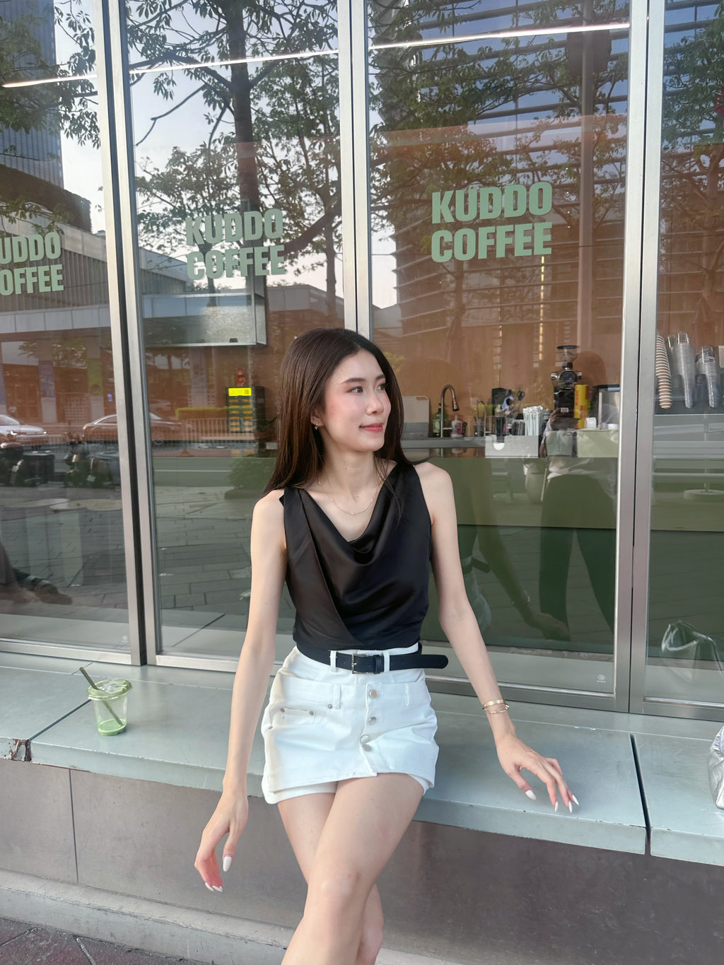 Button Skirt Short with Belt