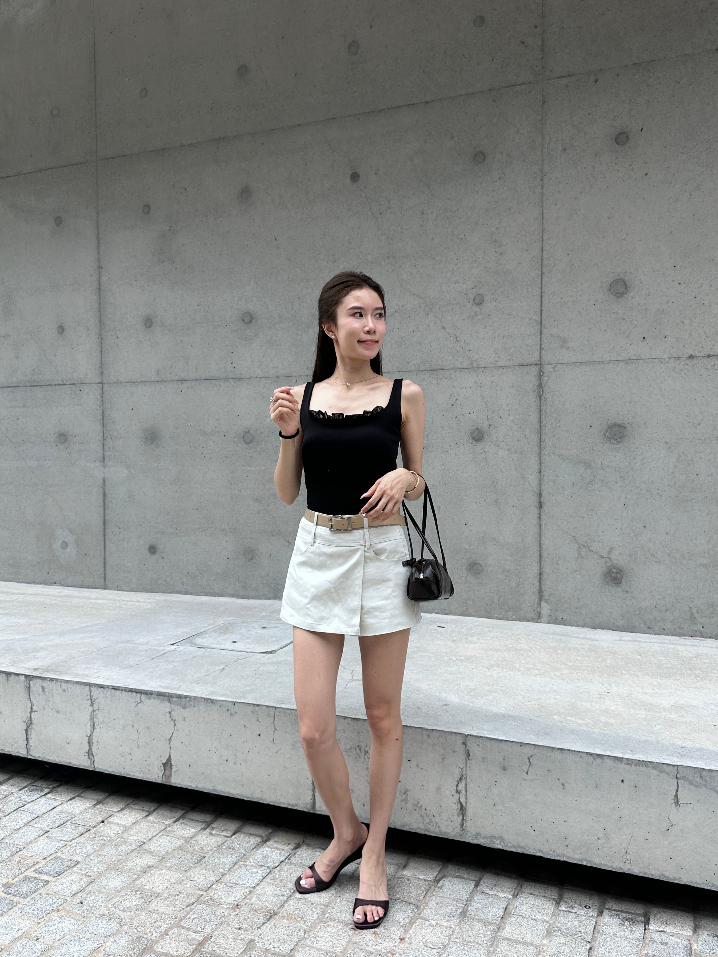 Ruffles Neck Cotton Tank Top