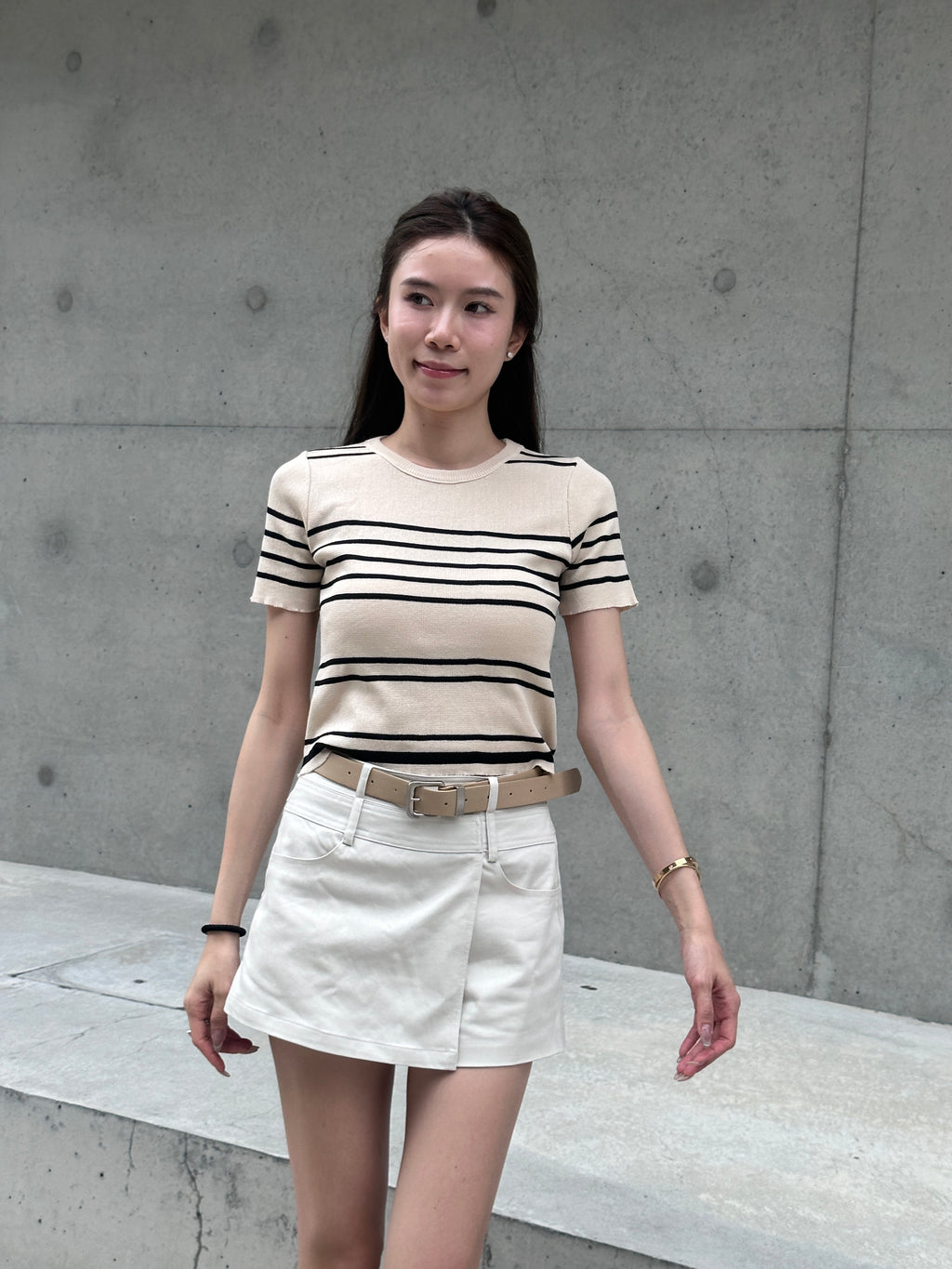 Knitted Striped T Top