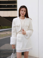 Fluffy Sleeves Cropped Tweed Jacket