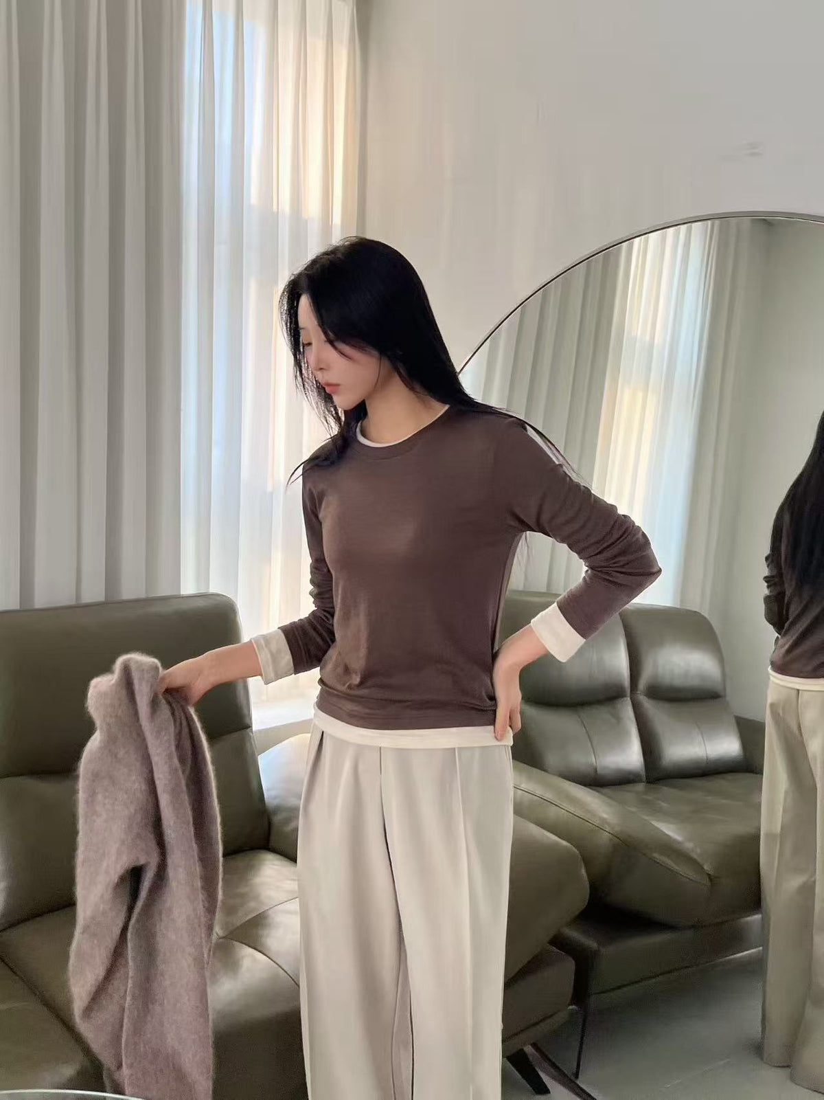 Round Neck Contrast Top
