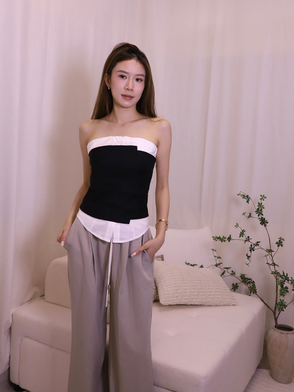 Shirt Mix Off Shoulder Top
