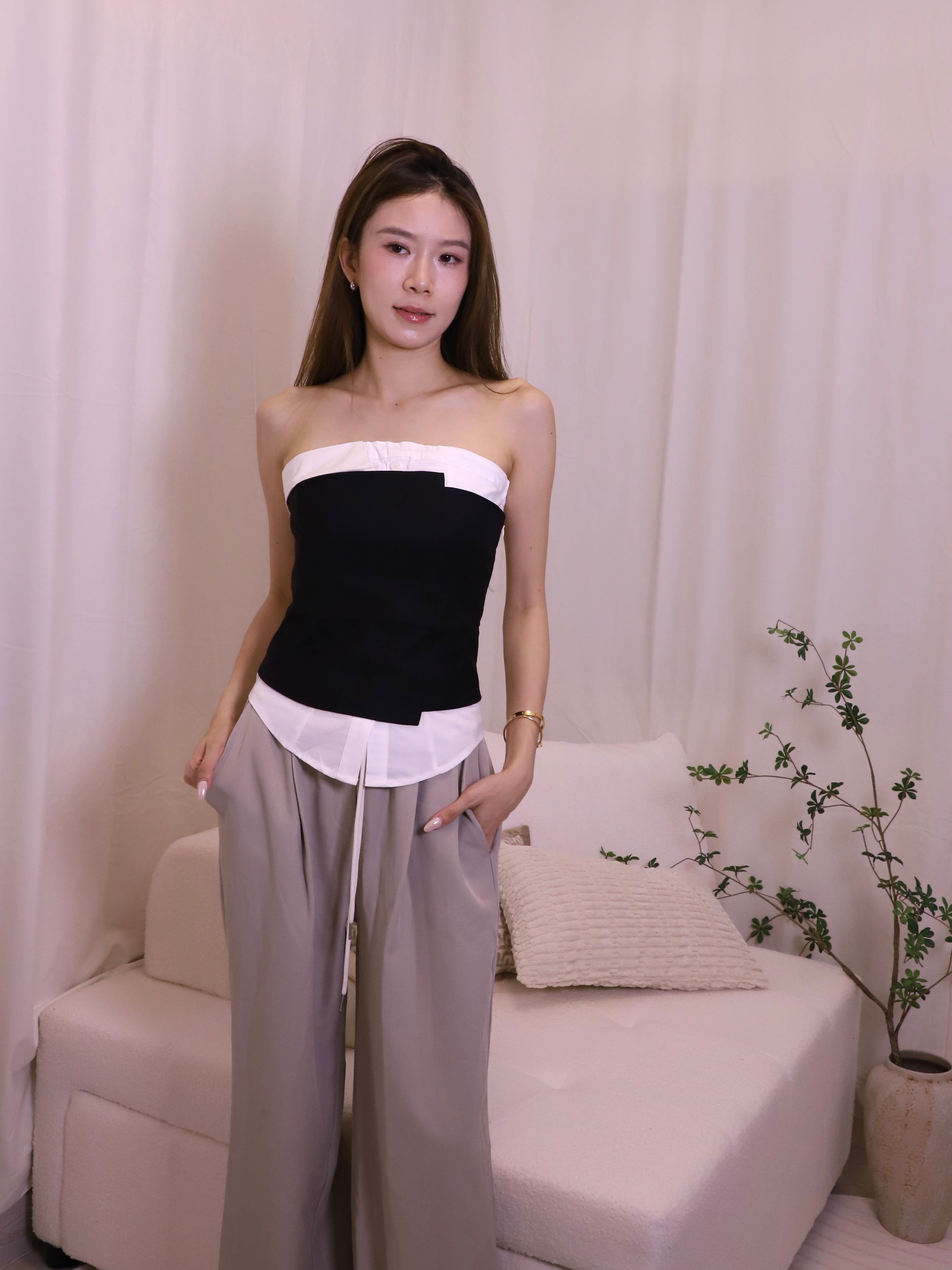 Shirt Mix Off Shoulder Top
