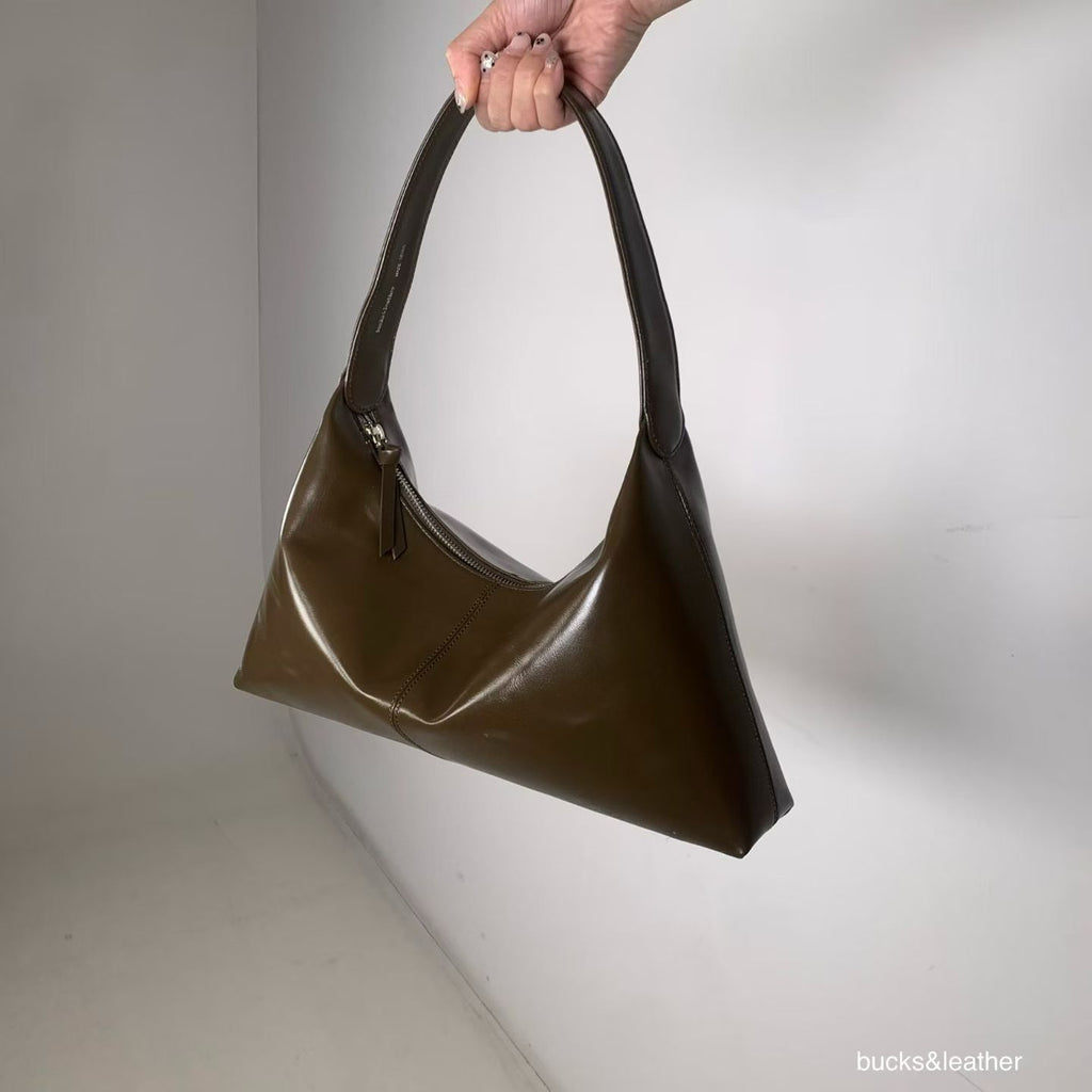 Real Leather Triangle Zipped Bag 牛皮亮面