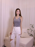 Two Holes White Denim Jeans
