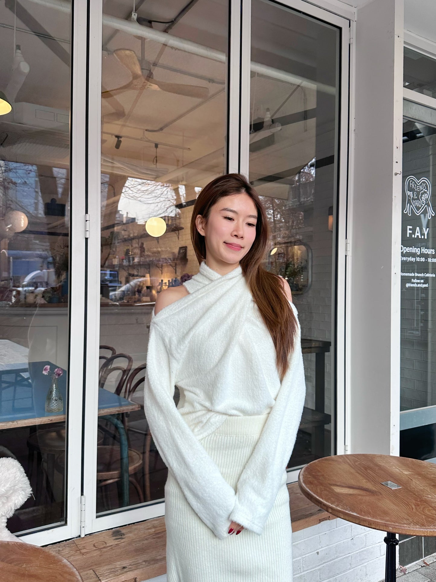 Cross Shoulder Fluffy Long Sleeves Top