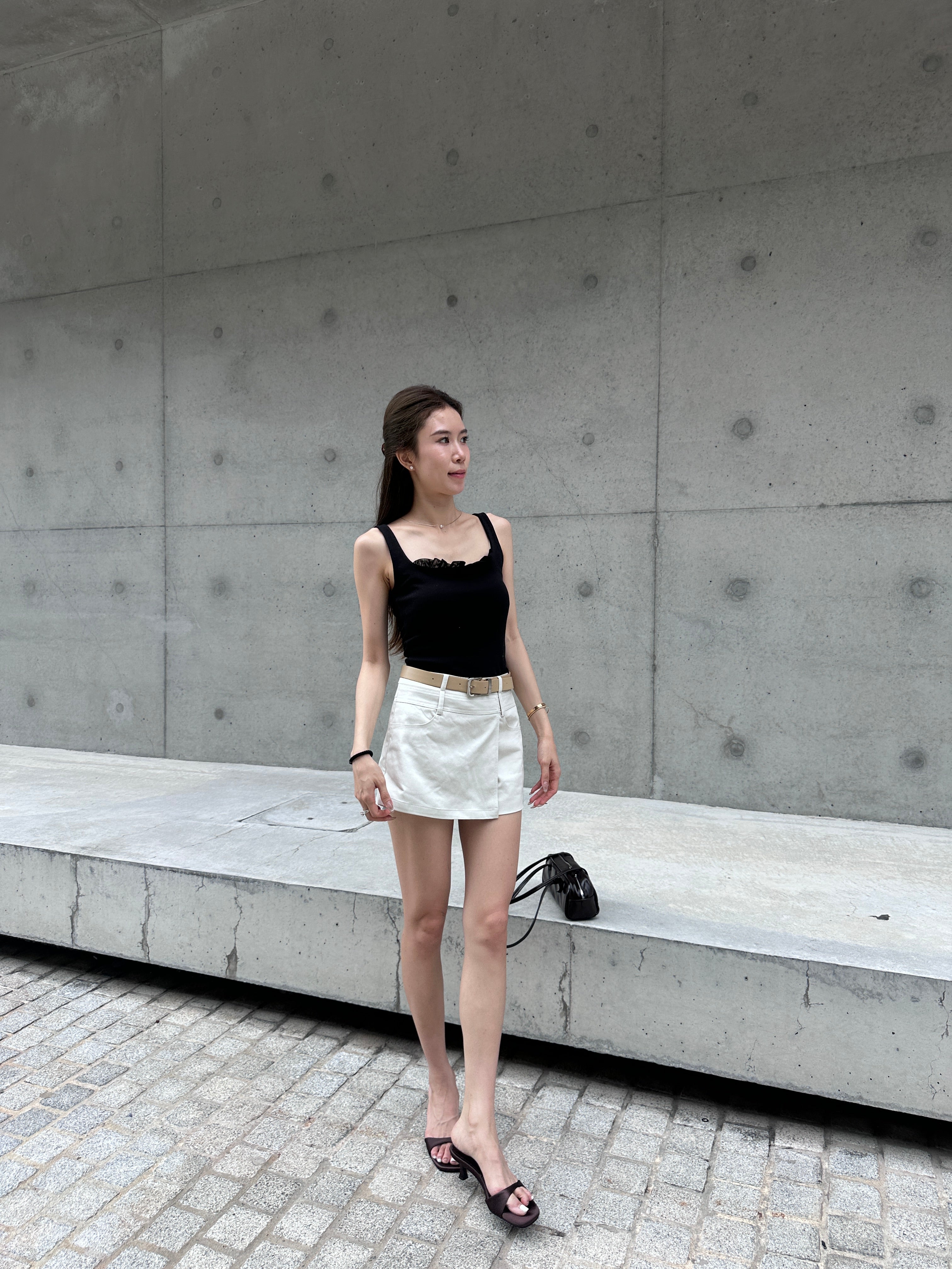Ruffles Neck Cotton Tank Top
