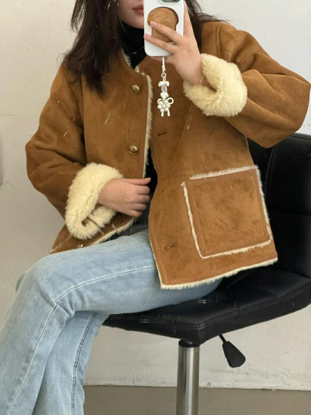 Suede mix Fluffy Jacket