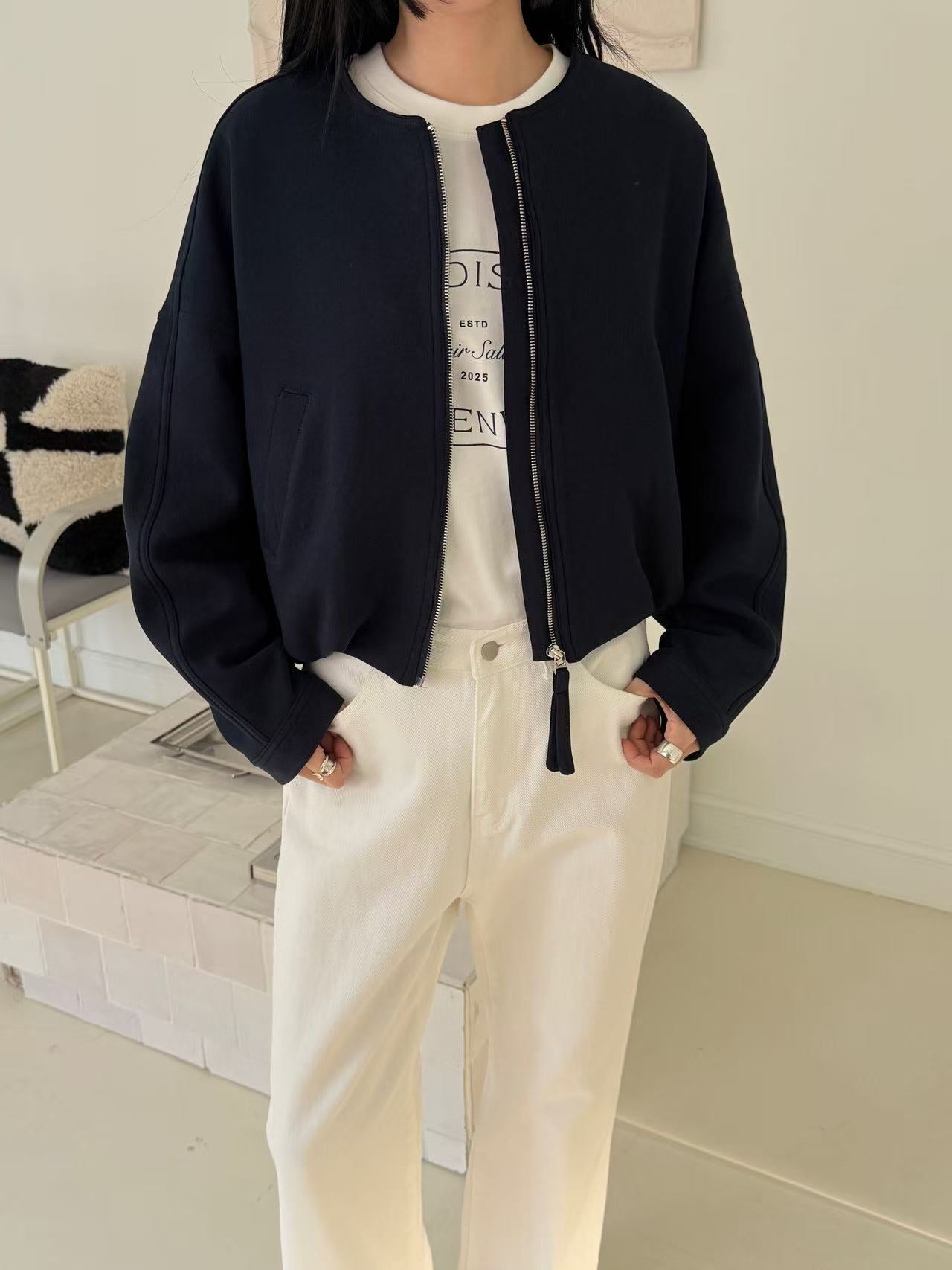 Solid Color Cropped Sweatshirt