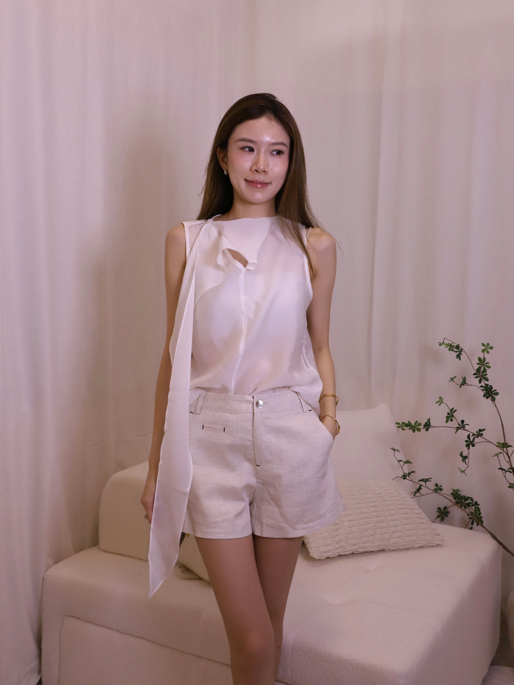 Chiffon Tied Neck Tank Top