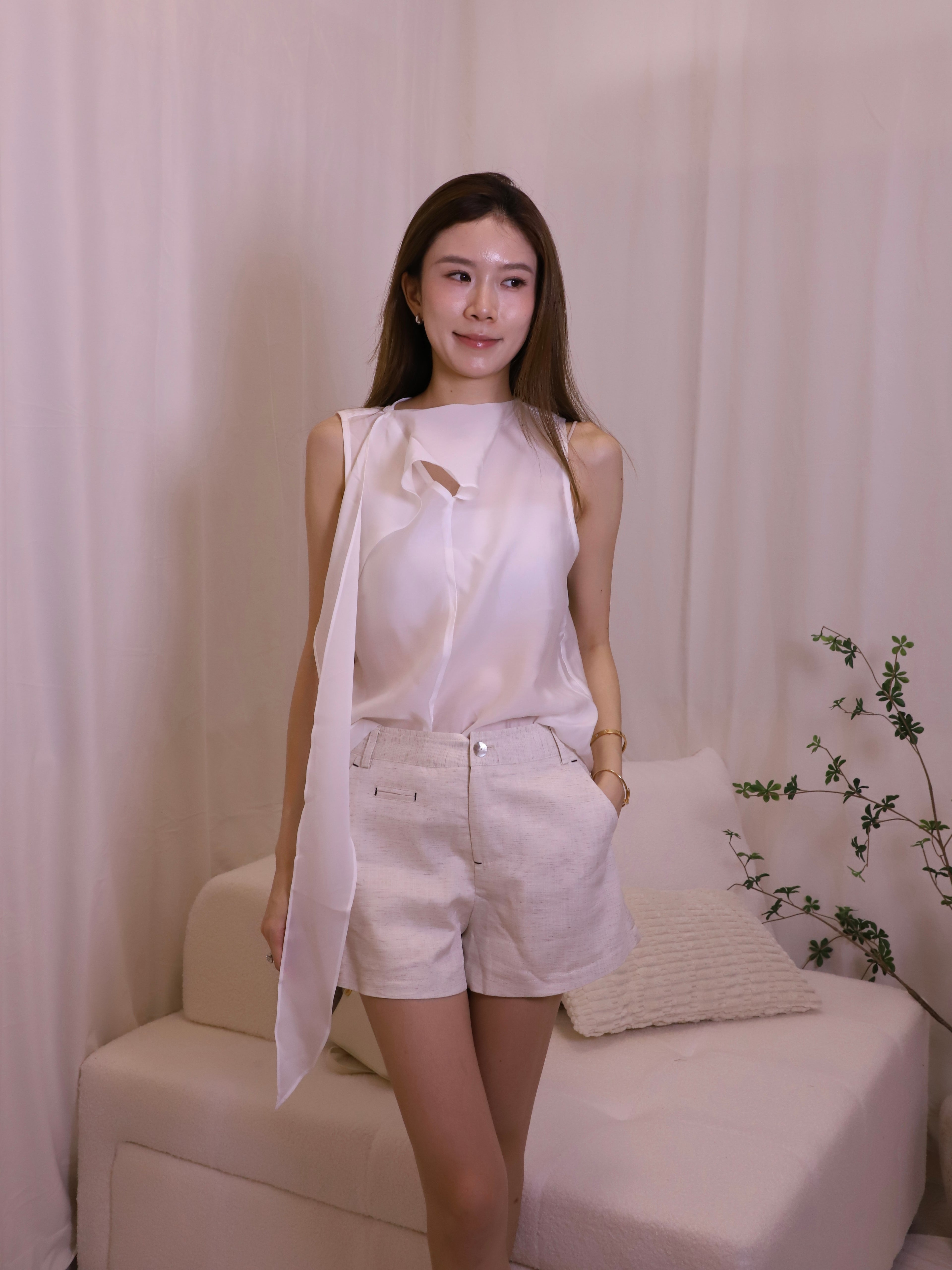 Chiffon Tied Neck Tank Top