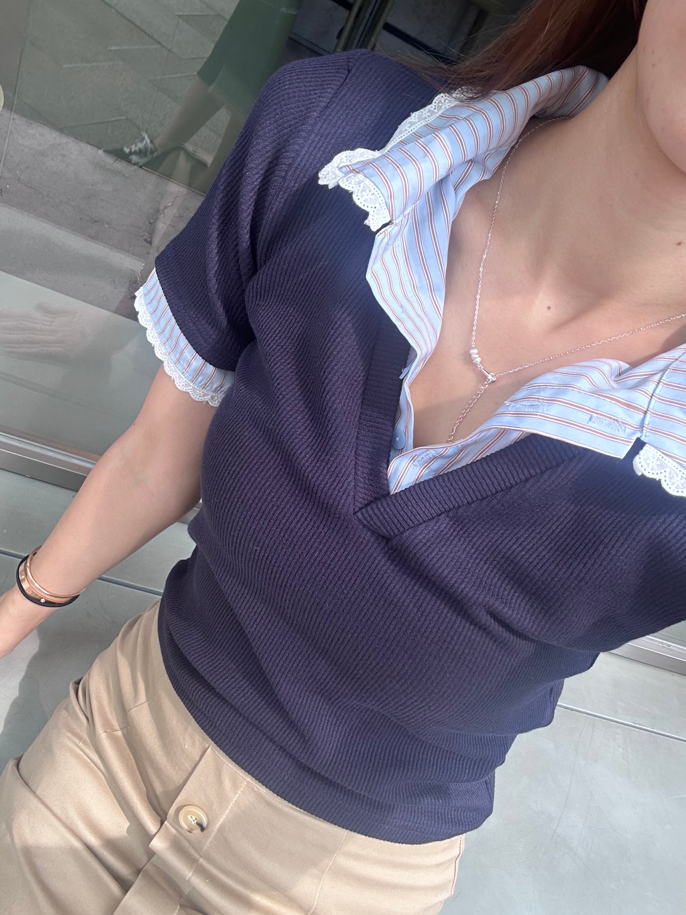 Mix Sleeves V Neck T Top