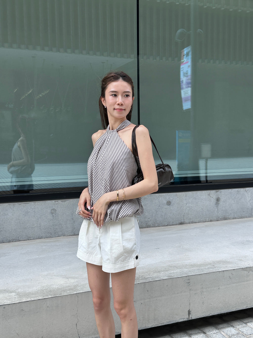 Puffy Striped Cross Neck Tank Top