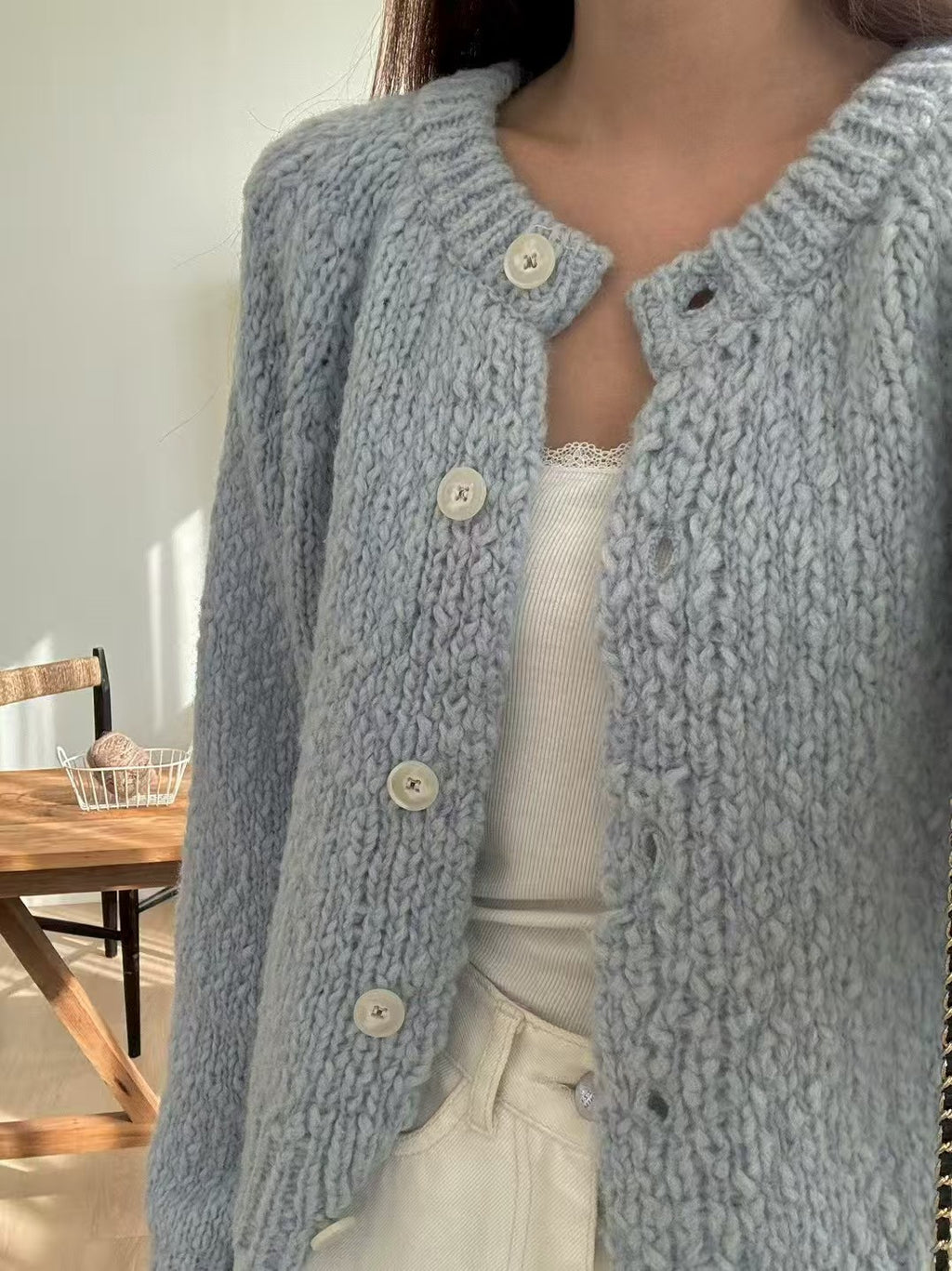 Round Neck Knit Cardigan