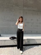 Denim mix Chiffon Office Pants