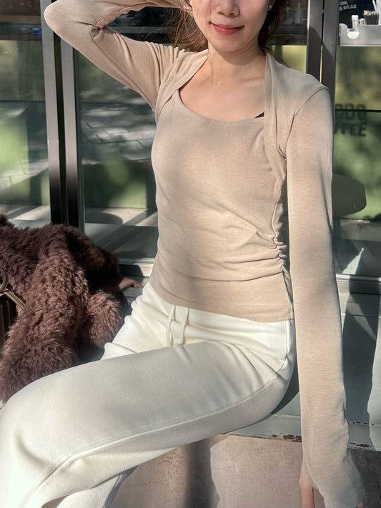 Squareneck Cotton Long Sleeves Top