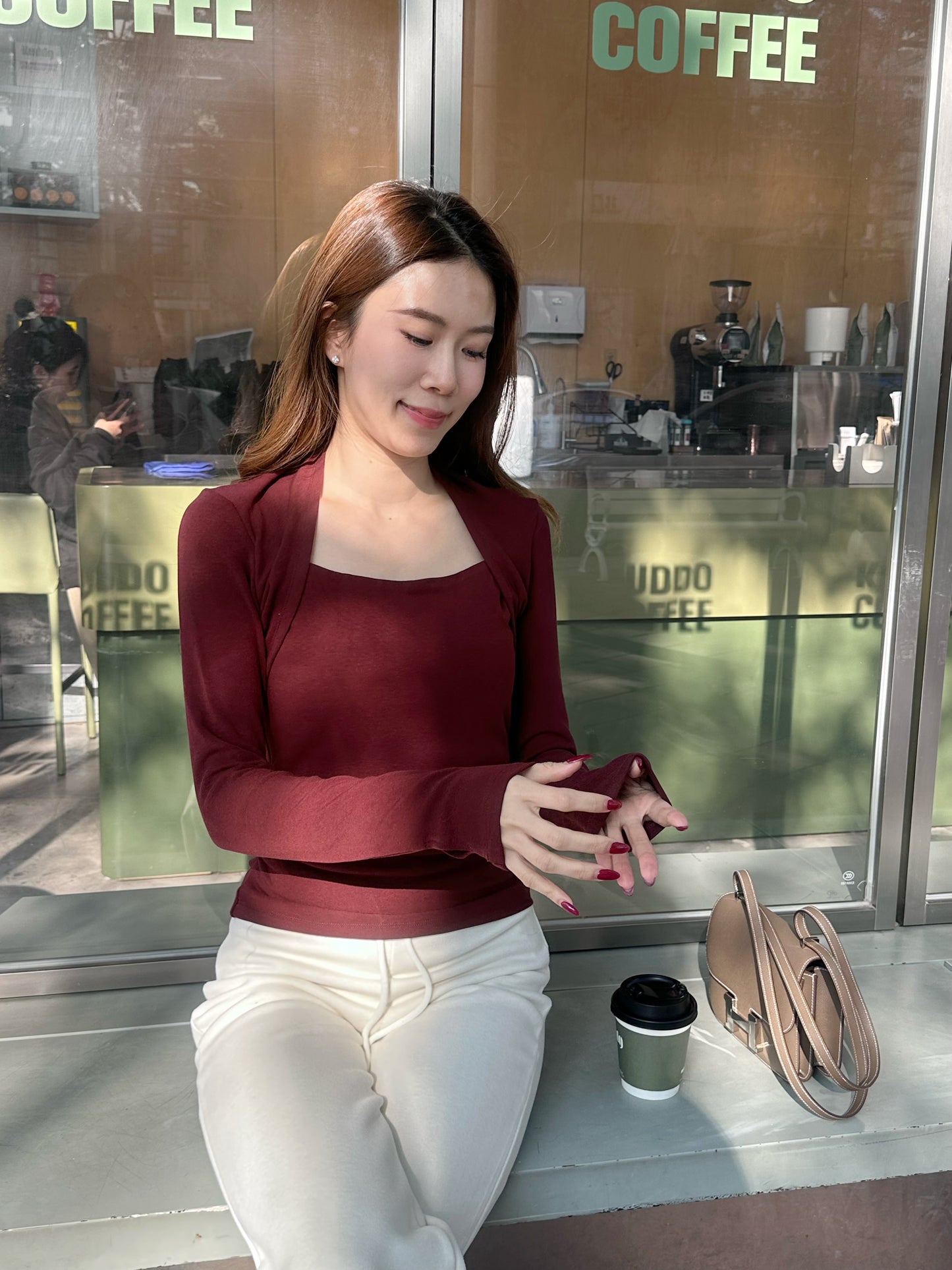 Squareneck Cotton Long Sleeves Top