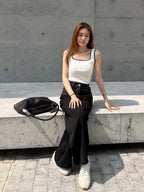 Denim mix Chiffon Office Pants