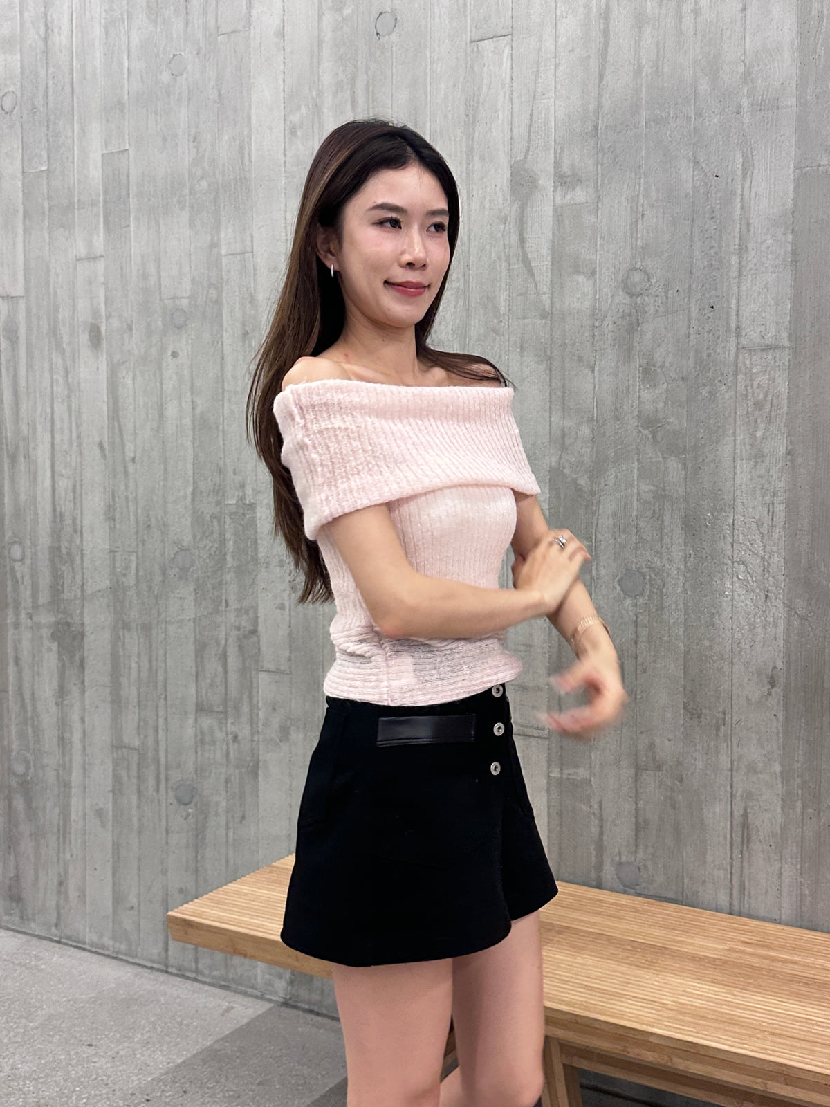 Pink off shoulder knitted top