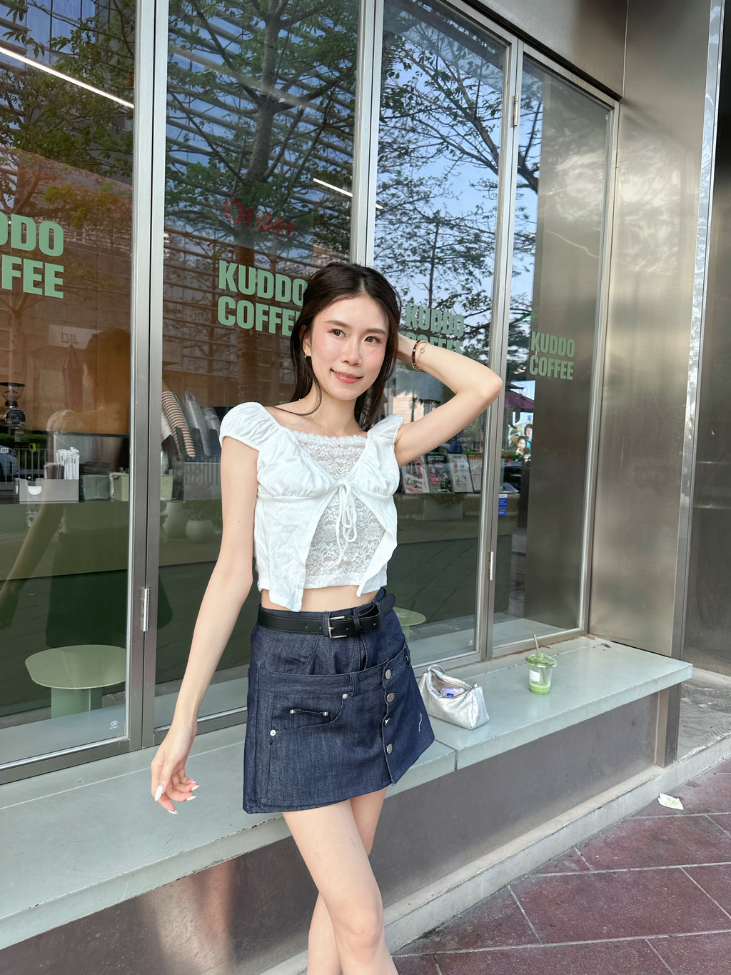 Button Skirt Short with Belt