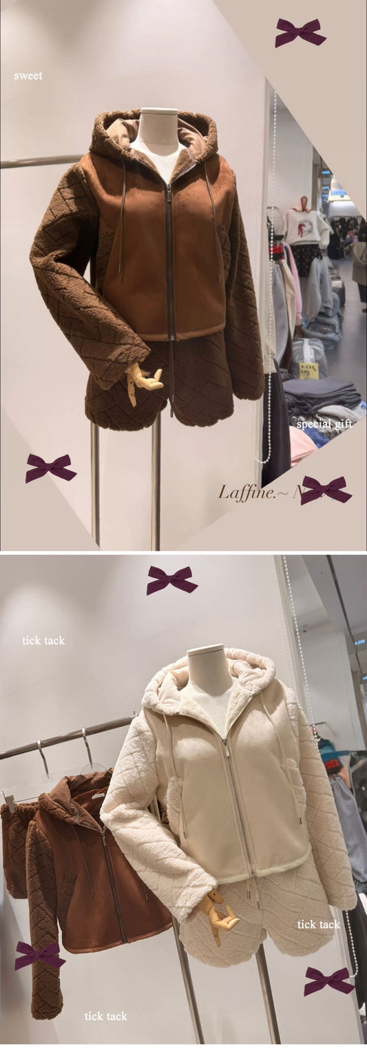 Fluffy Bear Hooded Jacket & Short Set