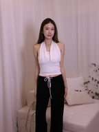 Cotton Flare Pants with White Ties
