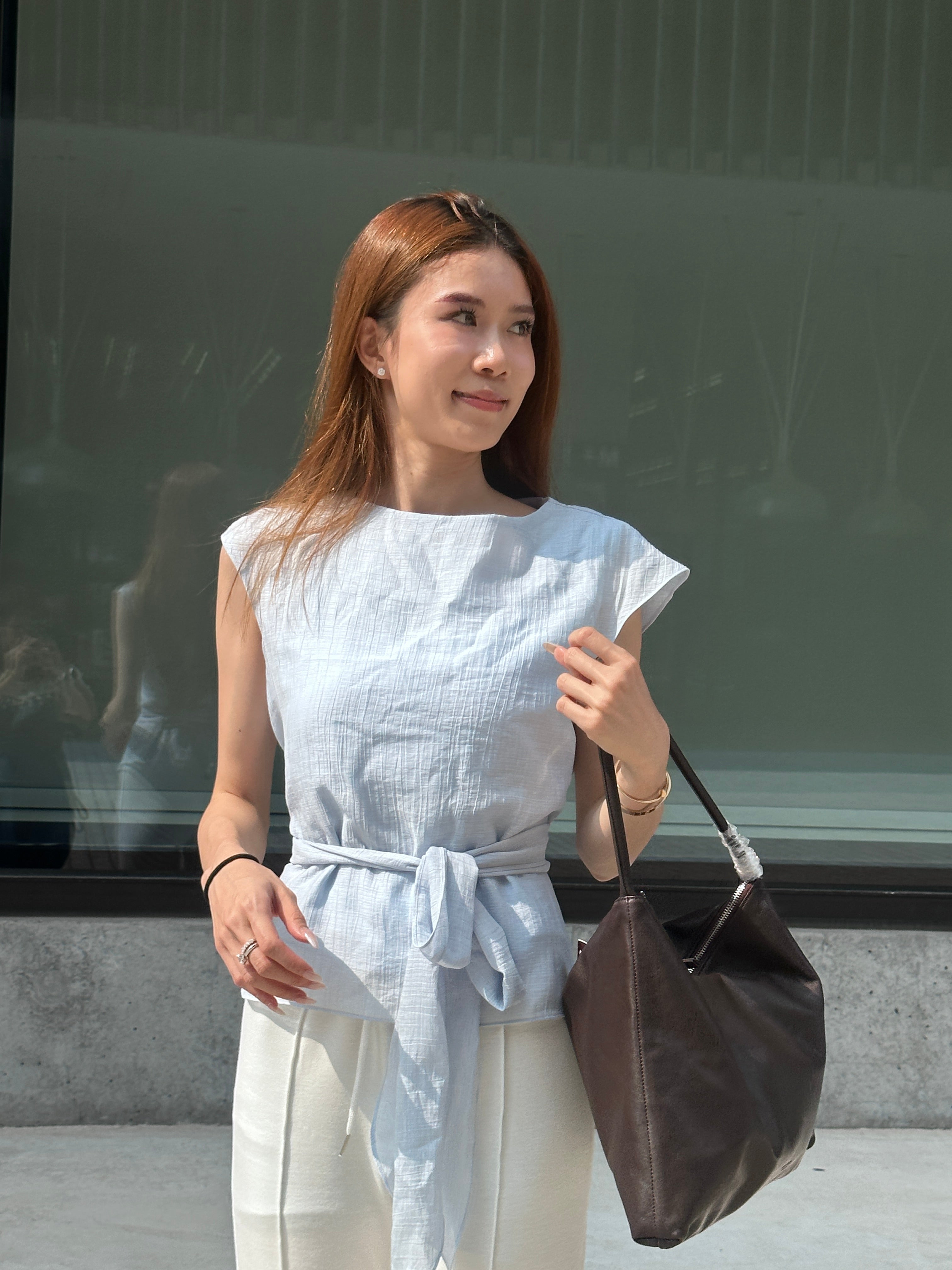 Chiffon Cross Waist T Top