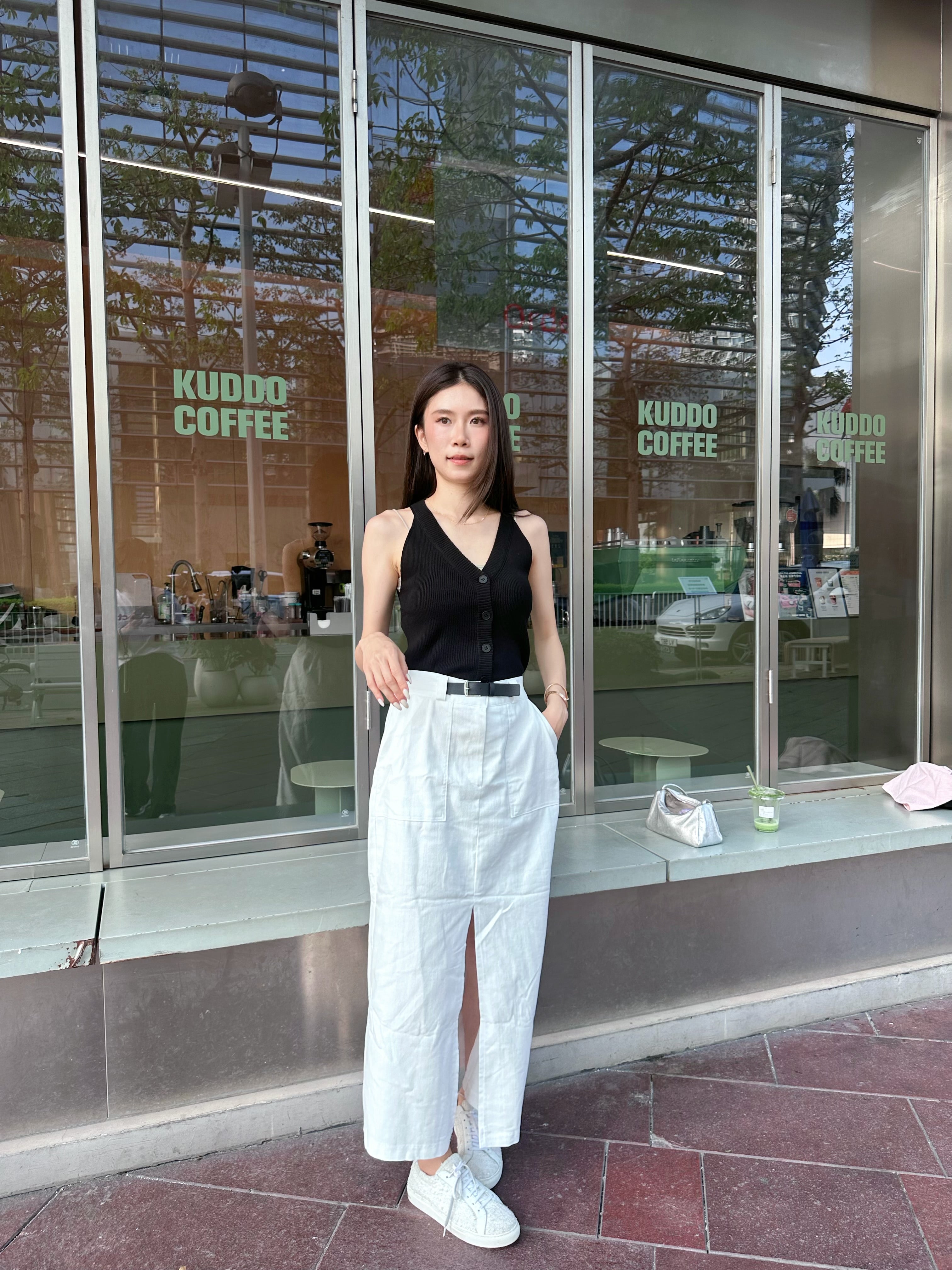Linen Button In Maxi Skirt
