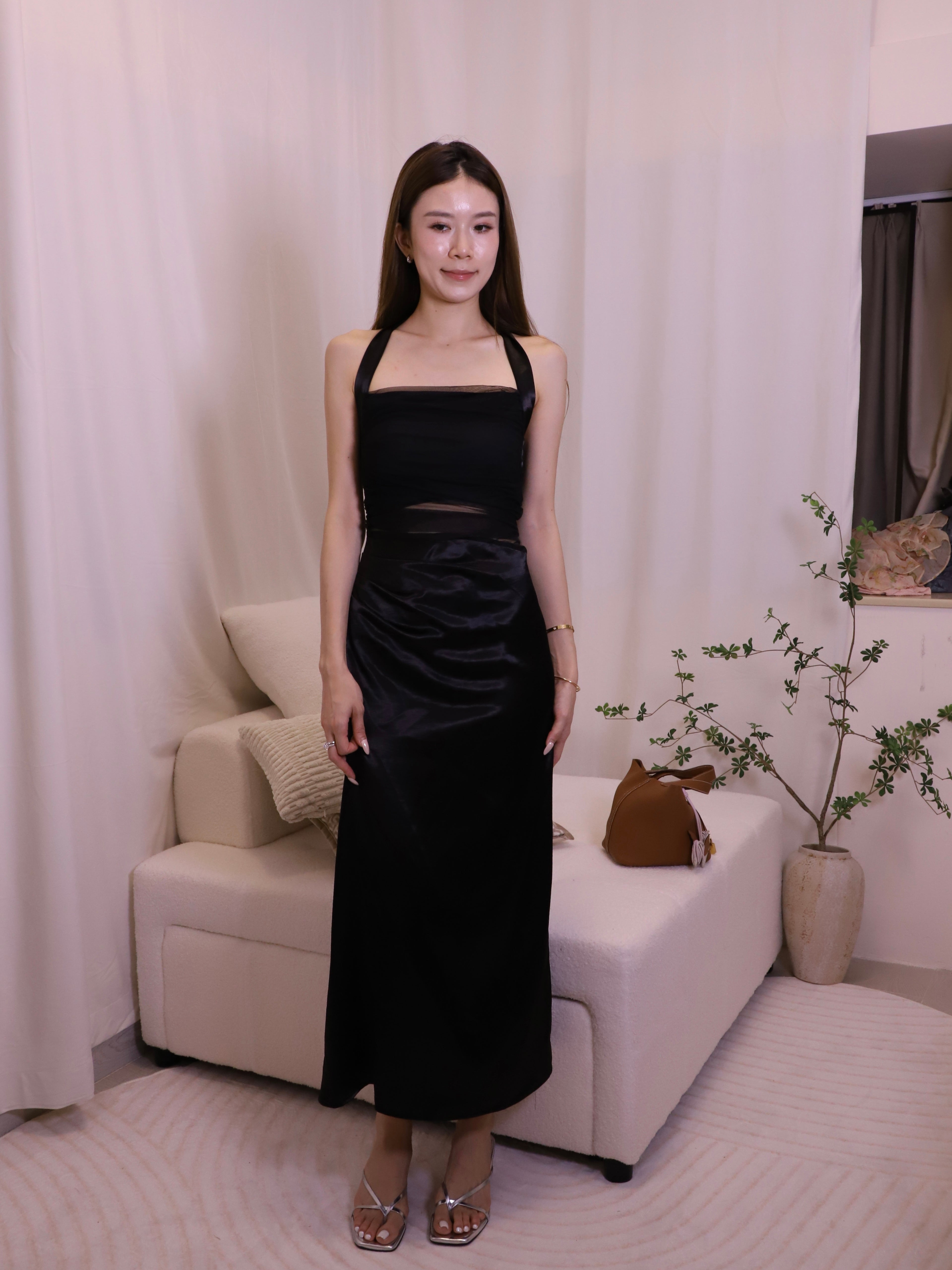 Ashchic made Silky Tied Neck Maxi Dress