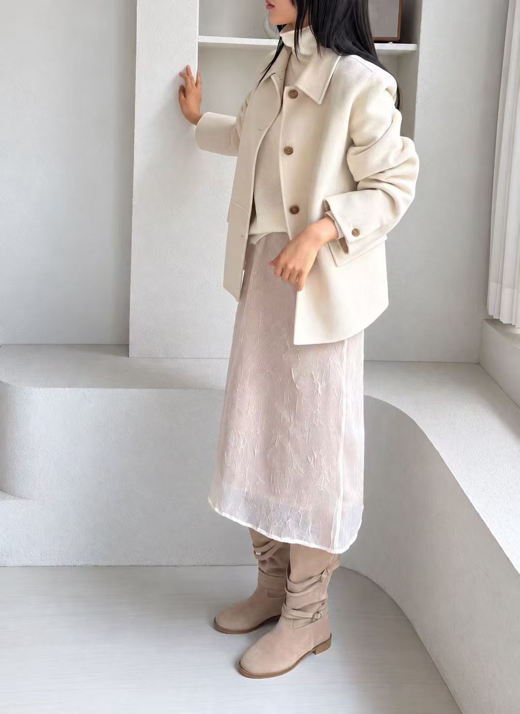 Mesh Panel Midi Skirt