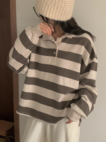 Striped Collar Neck Sweatshirt