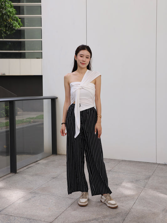 Ribbon Cross Shoulder Cotton T Top