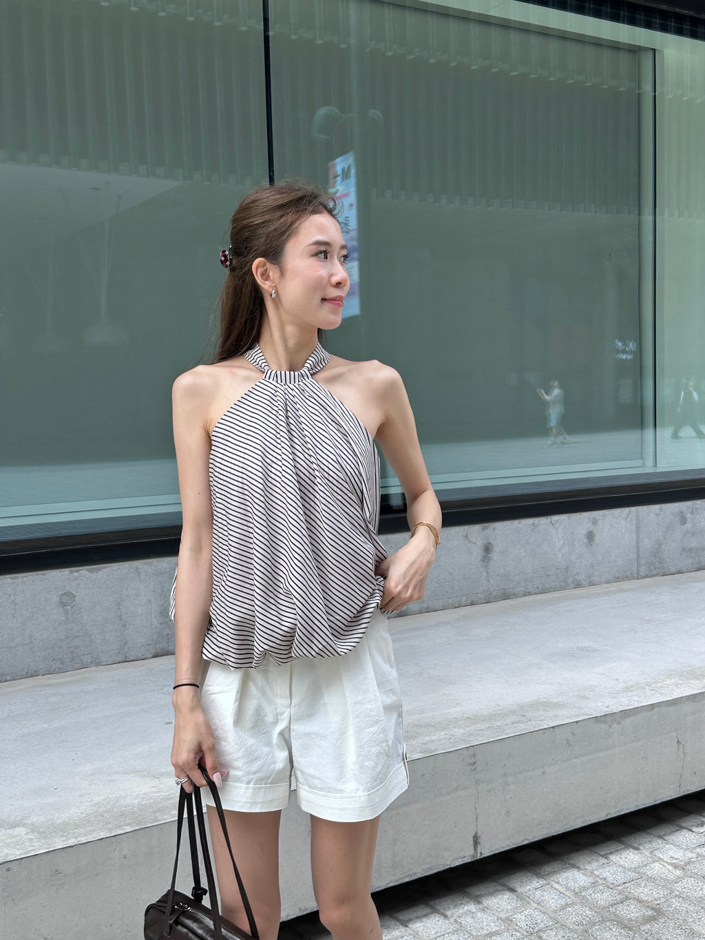 Puffy Striped Cross Neck Tank Top