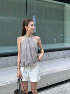 Puffy Striped Cross Neck Tank Top