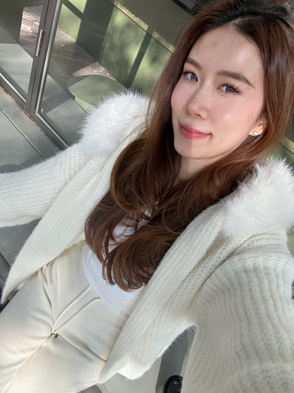 Fluffy Bear Removable Hat Cardigan