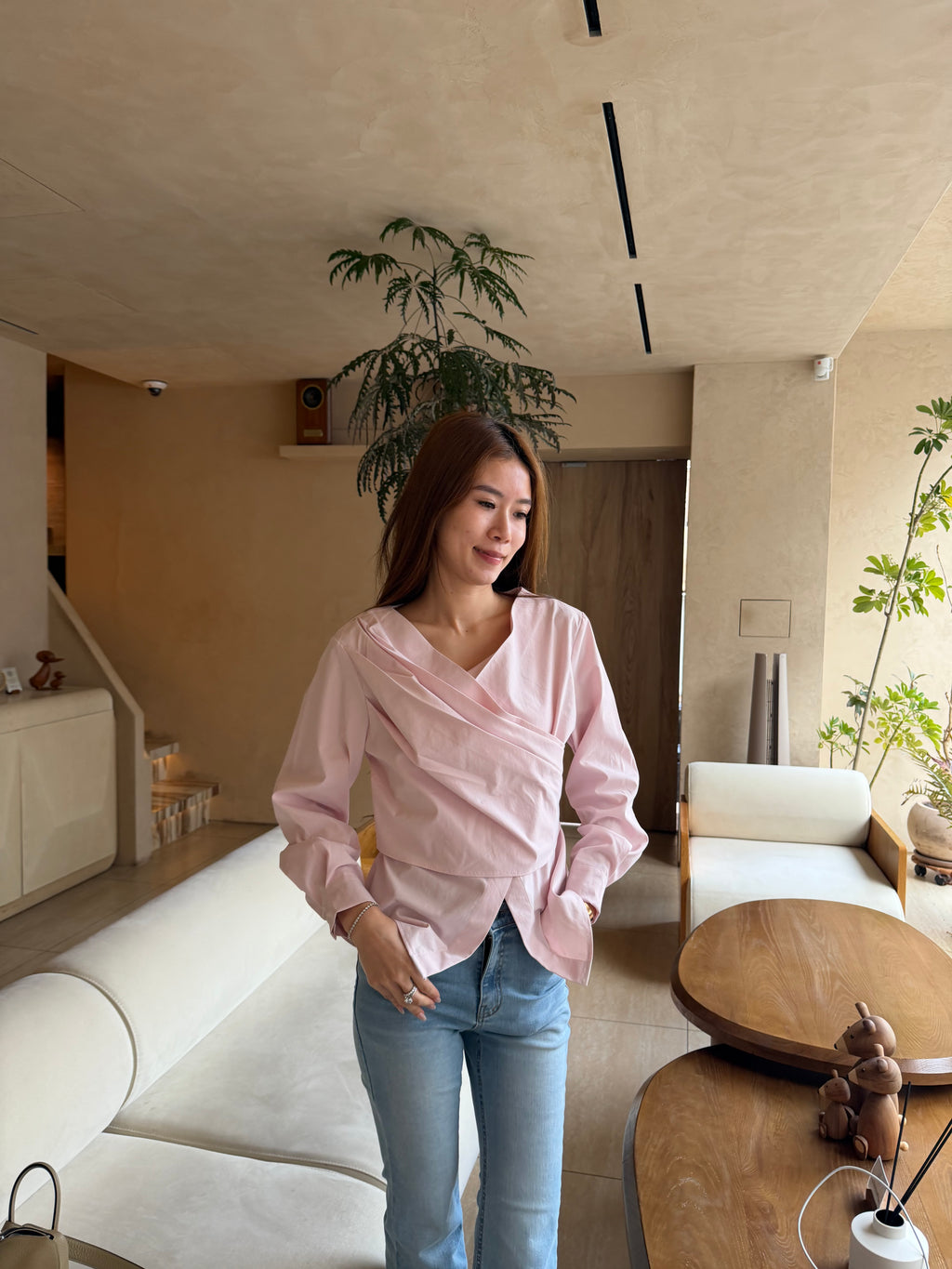 V neck Tied Shirt Top