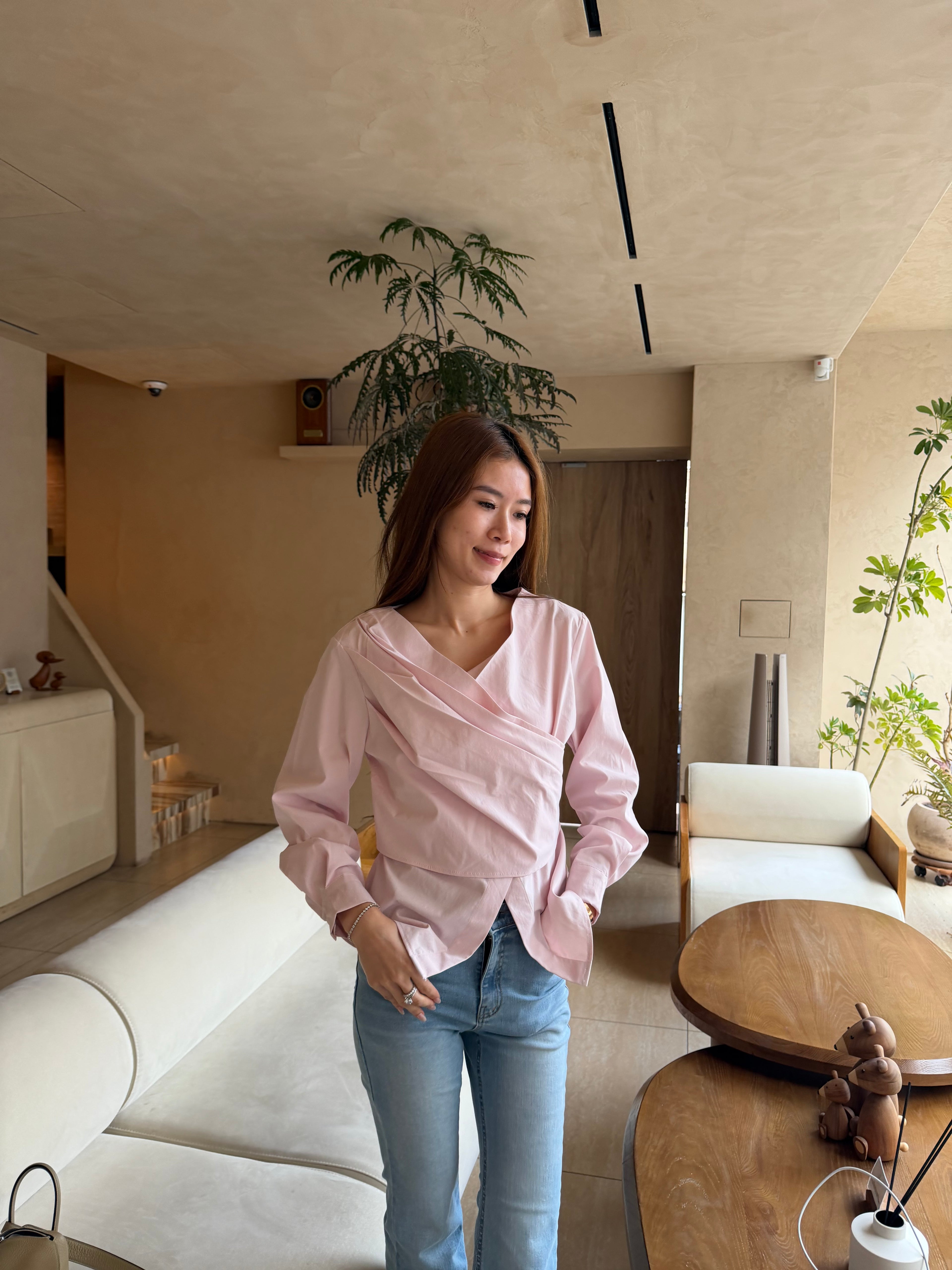 V neck Tied Shirt Top