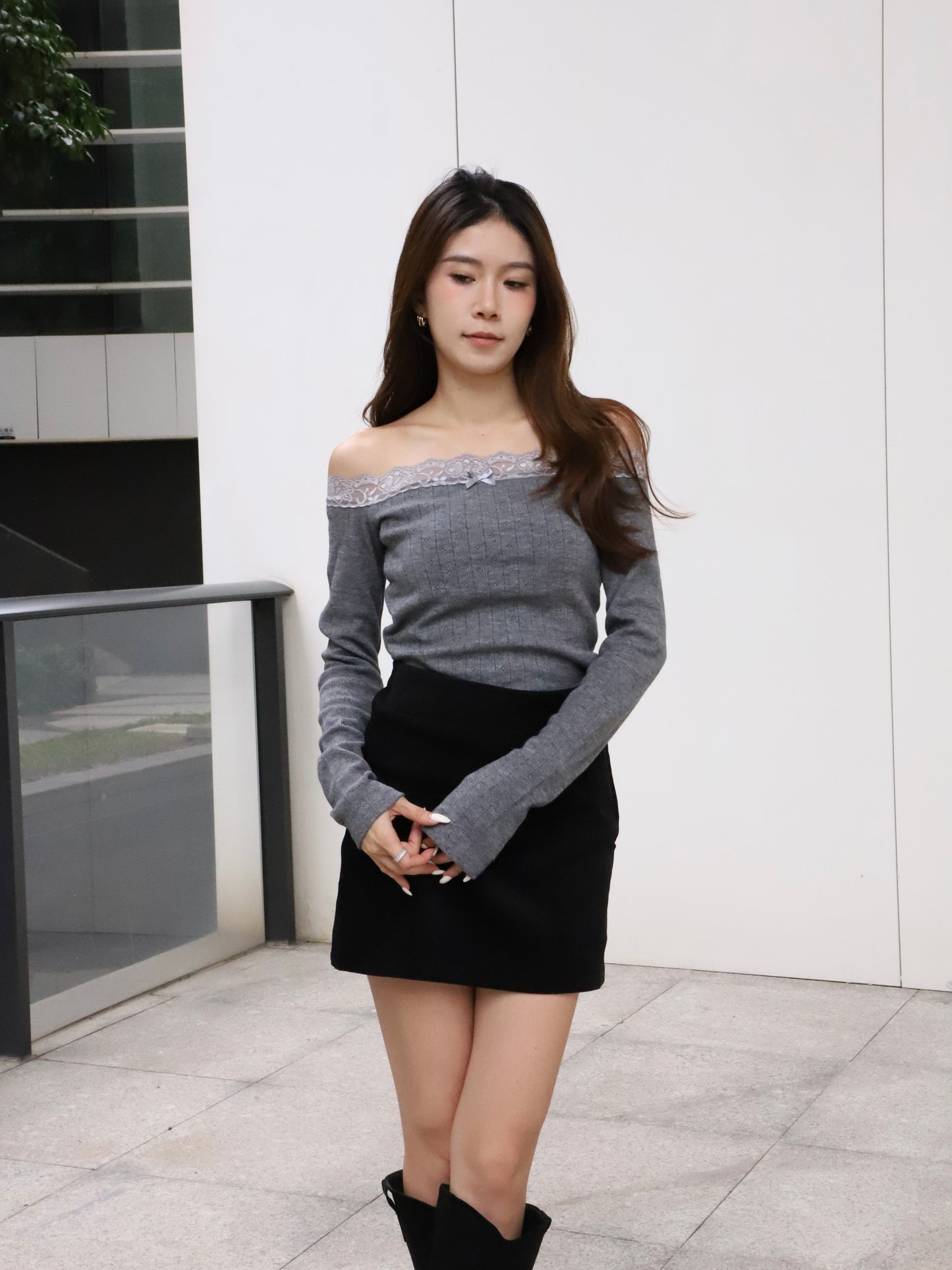 Lace Mix Off Shoulder Top