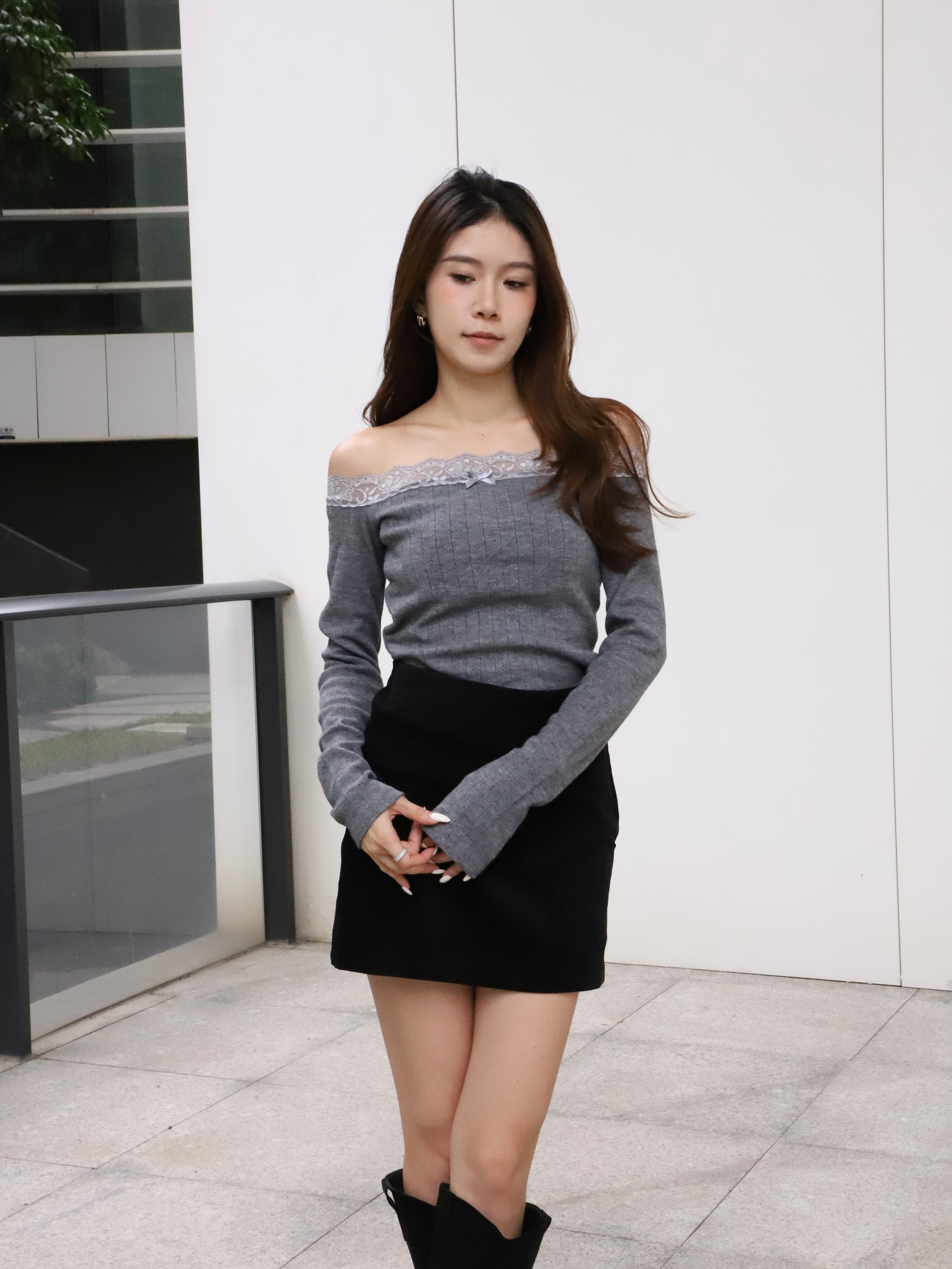 Lace Mix Off Shoulder Top