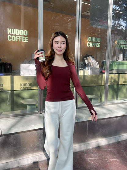 Squareneck Cotton Long Sleeves Top